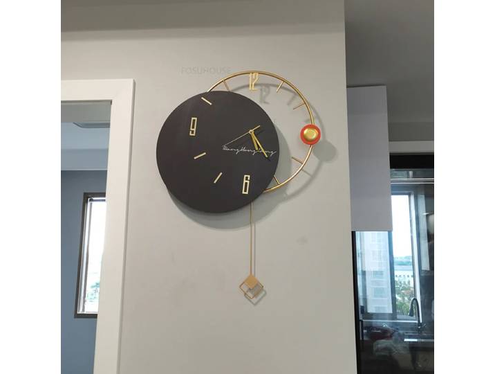 Horloge murale décorative moderne en métal et bois, mobilier de salon, grande horloge murale, tempérament créatif, horloge murale de restaurant