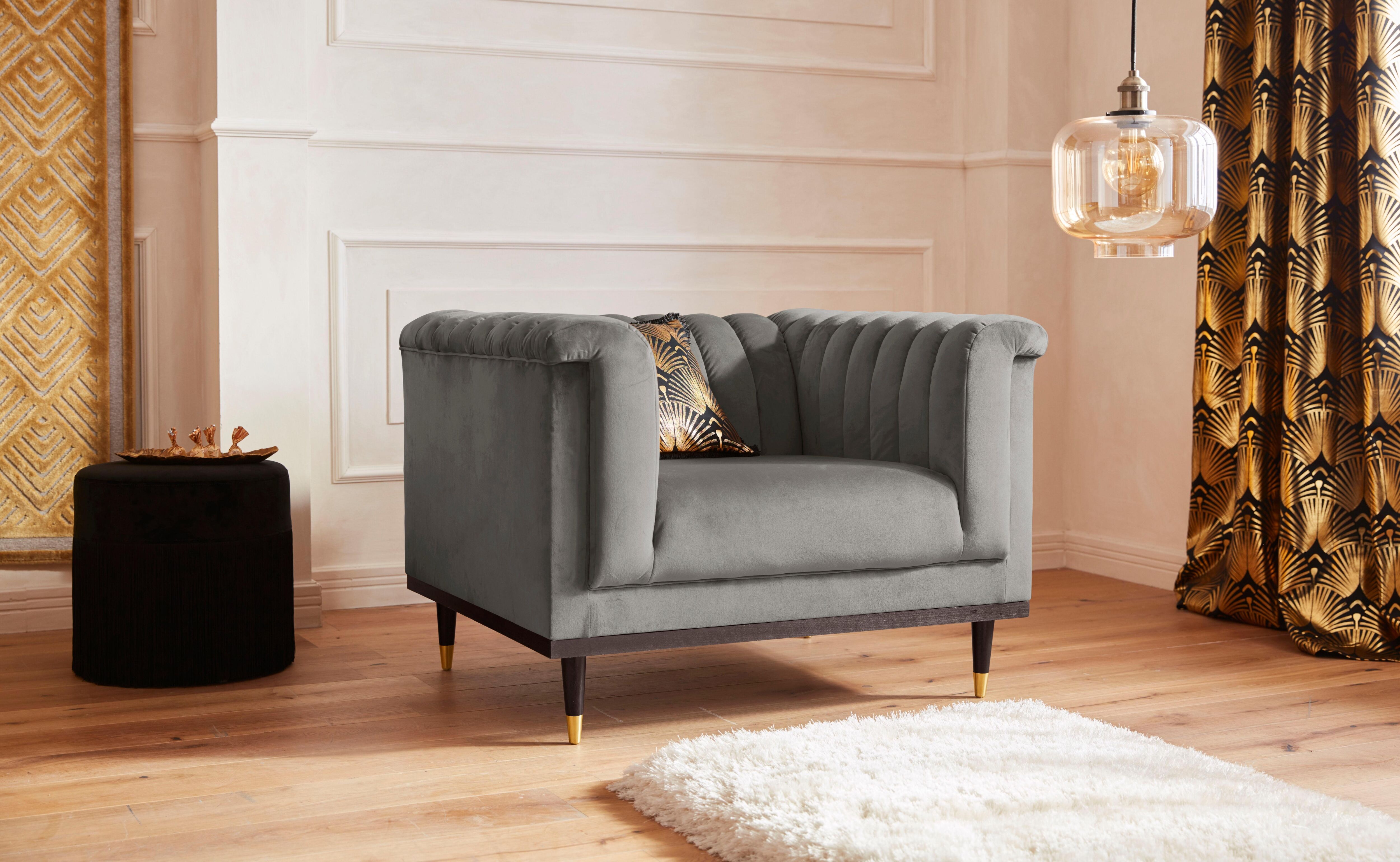 Sessel HOME AFFAIRE "Chamby", grau (hellgrau), B:100cm H:71cm T:85cm, Luxus-Microfaser Lederoptik (100% Polyester), Scheuertouren: 40.000, Pilling: 4;Samtoptik (100% Polyester), Scheuertouren >100.000, Pilling: 5, Sessel, Sessel, mit Holzrahmen unten und 