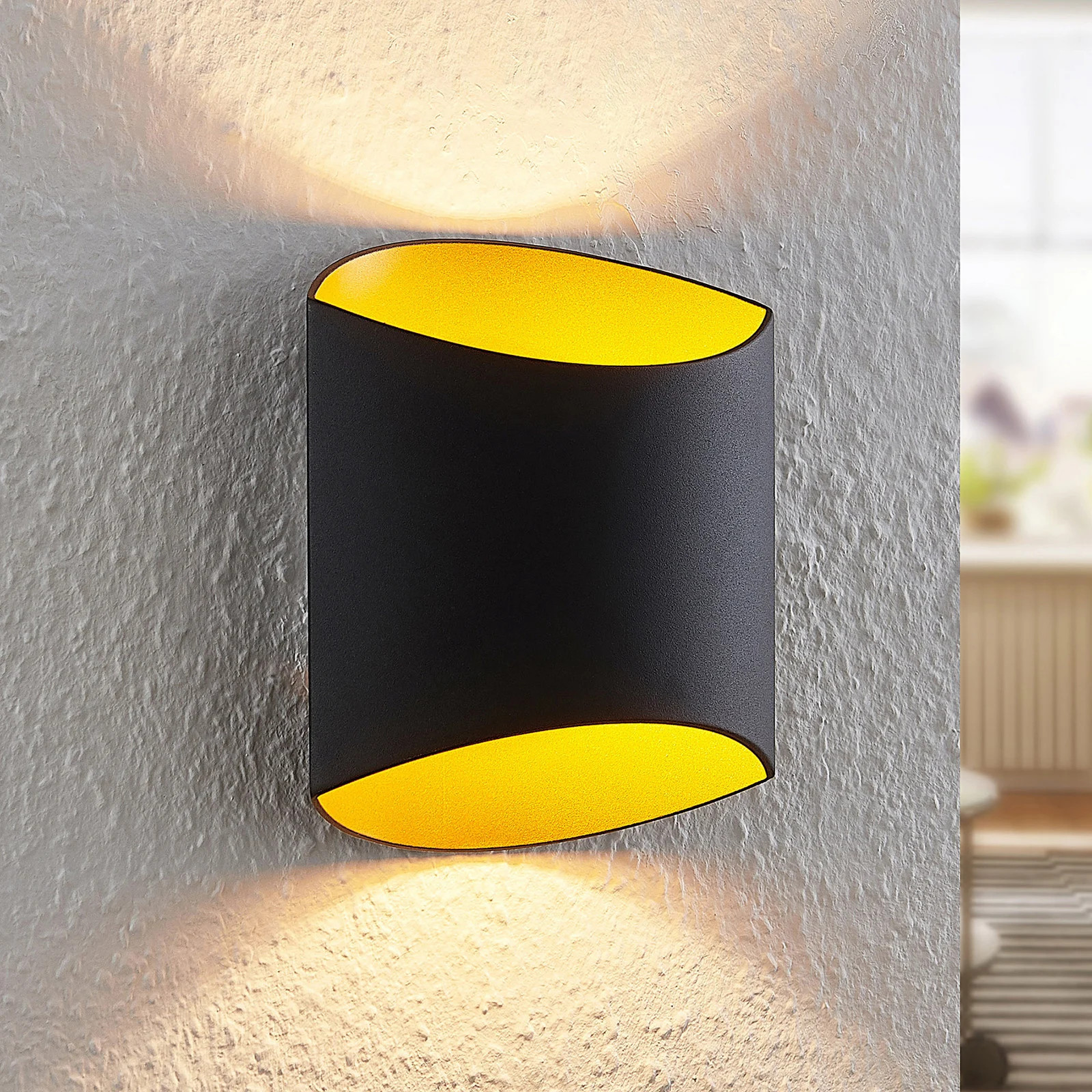 Arcchio Vilja Wandlamp Black/Gold - Moderne Metalen Wandlamp voor Gang, Hal of Slaapkamer