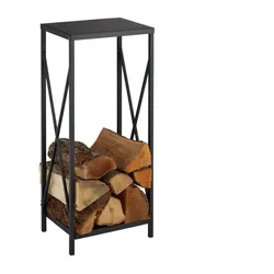 Relaxdays Schwarzes Kaminholzregal aus Stahl Schwarz