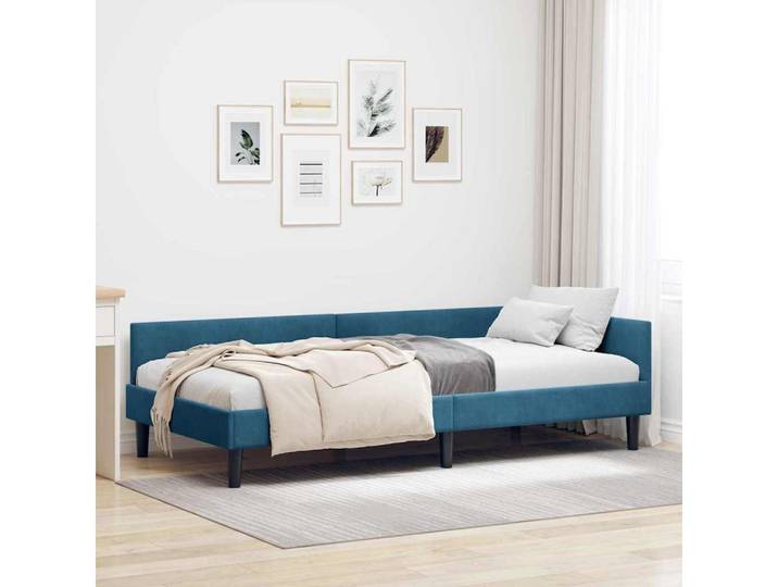furnicato Daybed Eckbettgestell 90 x 190 cm Blau, Wendbares Kopfteil-Design für dein Daybed mit L-förmigem Layout