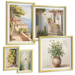 BILDER SET 5er Set - 50x50 cm & 20x30 cm & 40x60 cm Goldrahmen - Architektur der Zitronenstadt