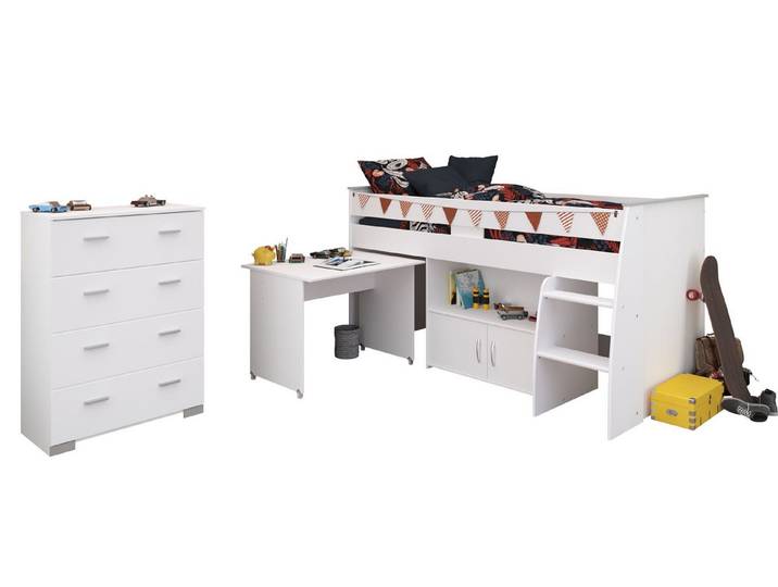 58 aufm Kessel Jugendzimmer-Set Kinderzimmer Set Parisot Reverse 2-tlg. Holzdekor Weiß, (inkl. Versand, Lieferung bis Verwendungsstelle), Komplettzimmer mit Bett 90x200 + Schreibtisch,Schubladenkommode