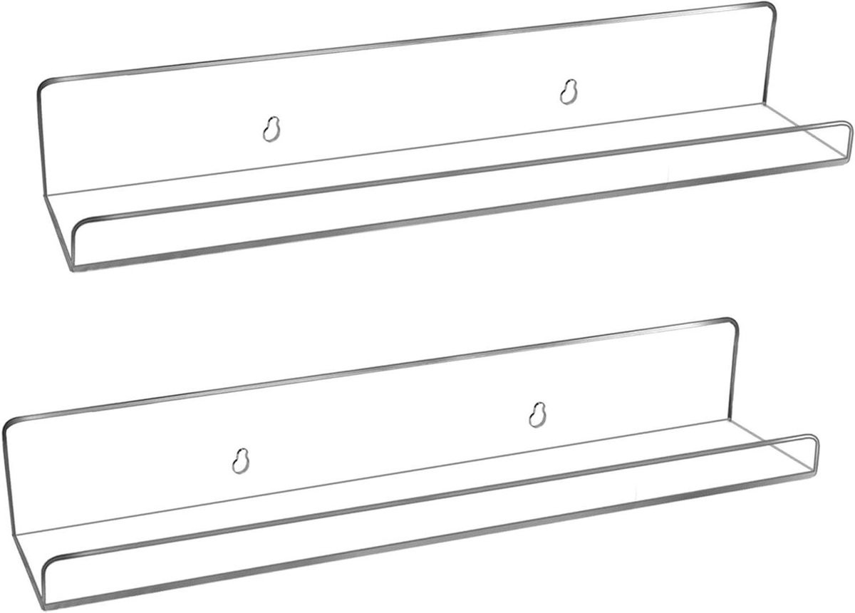 Set van 2 Transparante Acryl Zwevende Wandplanken voor Decoratie en Opbergen