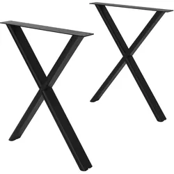 TISCHBEINE Metall Schwarz 2er Set 60x72 cm Flach Tischgestell aus Stahl X-Form