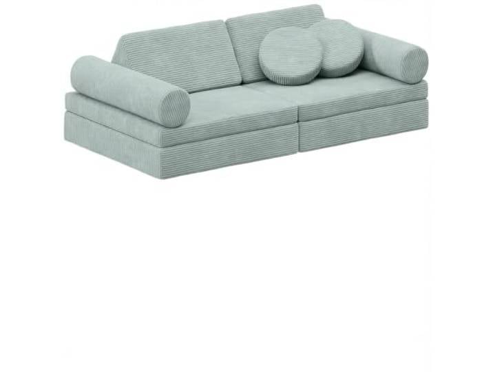 Bellabino Nile Kindercouch 8-TLG., Armlehnen, Türkis, Cord, Schlaffunktion Kindersofa aus Schaumstoff Bausteinen, klappbare Spielcouch waschbar, Kuschelecke, aus Oeko-Tex zertifizierten Materialien