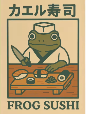 Inspire Curations Funny Japanese Frog Bathtub Poster Retro Sushi Kitchen Wall Art Canvas 4 30x40cm