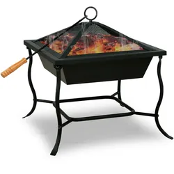 GARDEBRUK® Feuerschale mit Funkenschutz Schürhaken 45x45cm Eckig Stahl Feuerstelle Feuerkorb Terrassenofen Garten