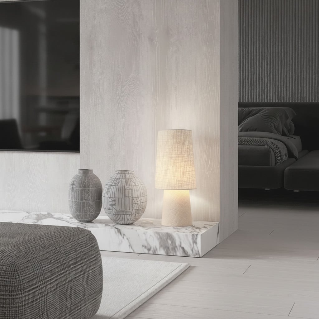 Lyora Japandi tafellamp Nebia beige met keramiek en textiel
