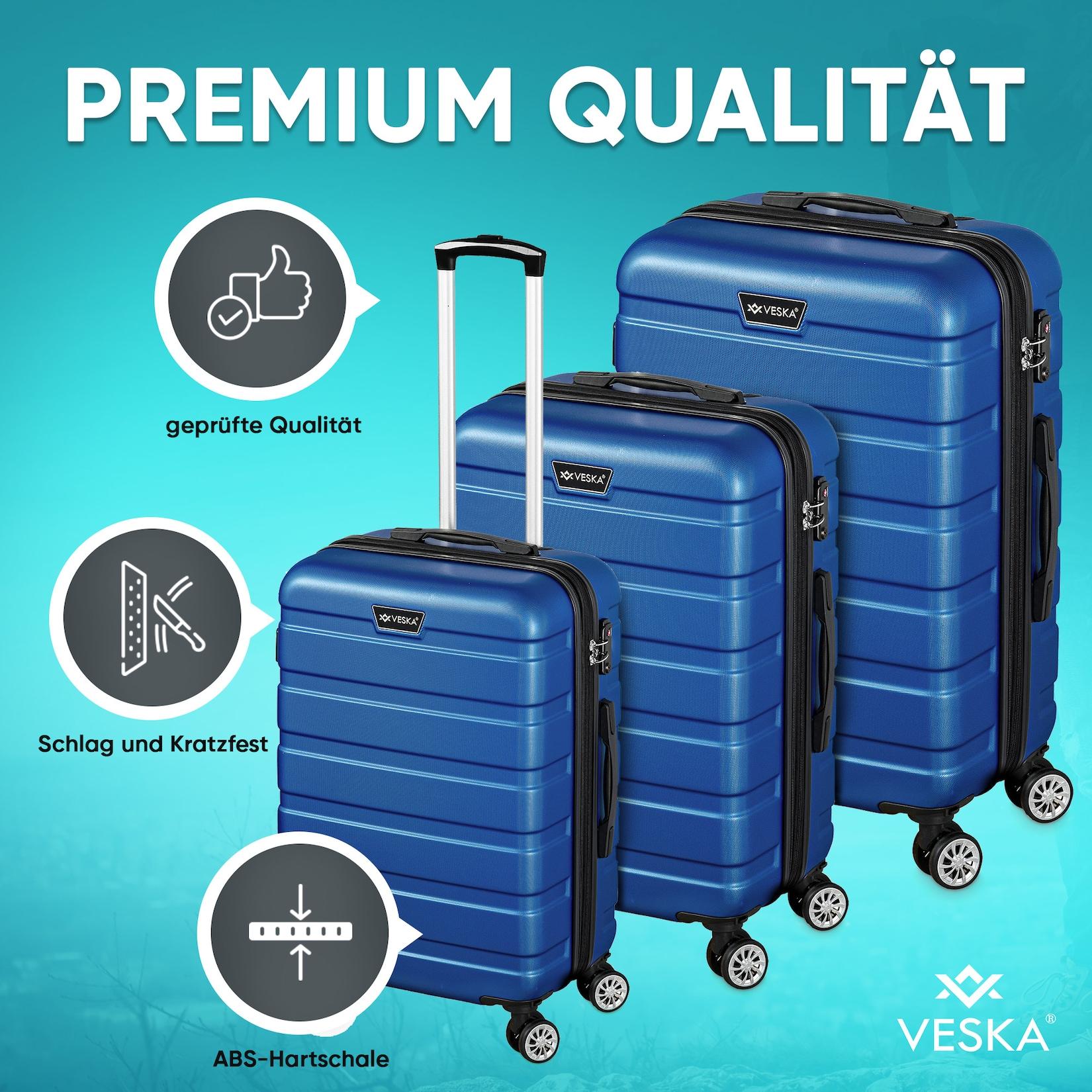 Veska Hartschalenkoffer Kofferset "Nizza" 3 teilig mit TSA Zahlenschloss 4 Rollen ABS-Hartschale, Reisekoffer Trolley Rollkoffer Koffer - silber
