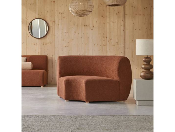 Modularer Ecksessel aus massivem Akazienholz mit terrakottafarbenem Stoffbezug Swann - Terrakotta - Fabric