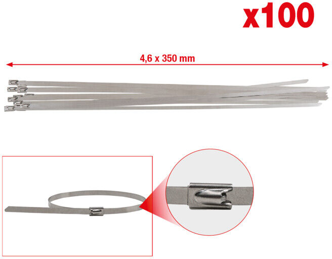 Serre-câbles en inox avec fermeture à bille, 4,6x350 mm, 100 pièces ; KS Tools (115.1593)