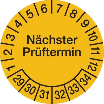 König Werbeanlagen Dreifke® Prüfplakette Nächster Prüftermin ab 29 gelb/schwarz - 30 mm Folie selbstklebend