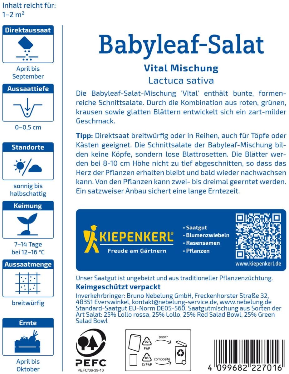 Kiepenkerl Saatgut Babyleaf-Salat Vital Mischung für ca. 1 - 2 m²