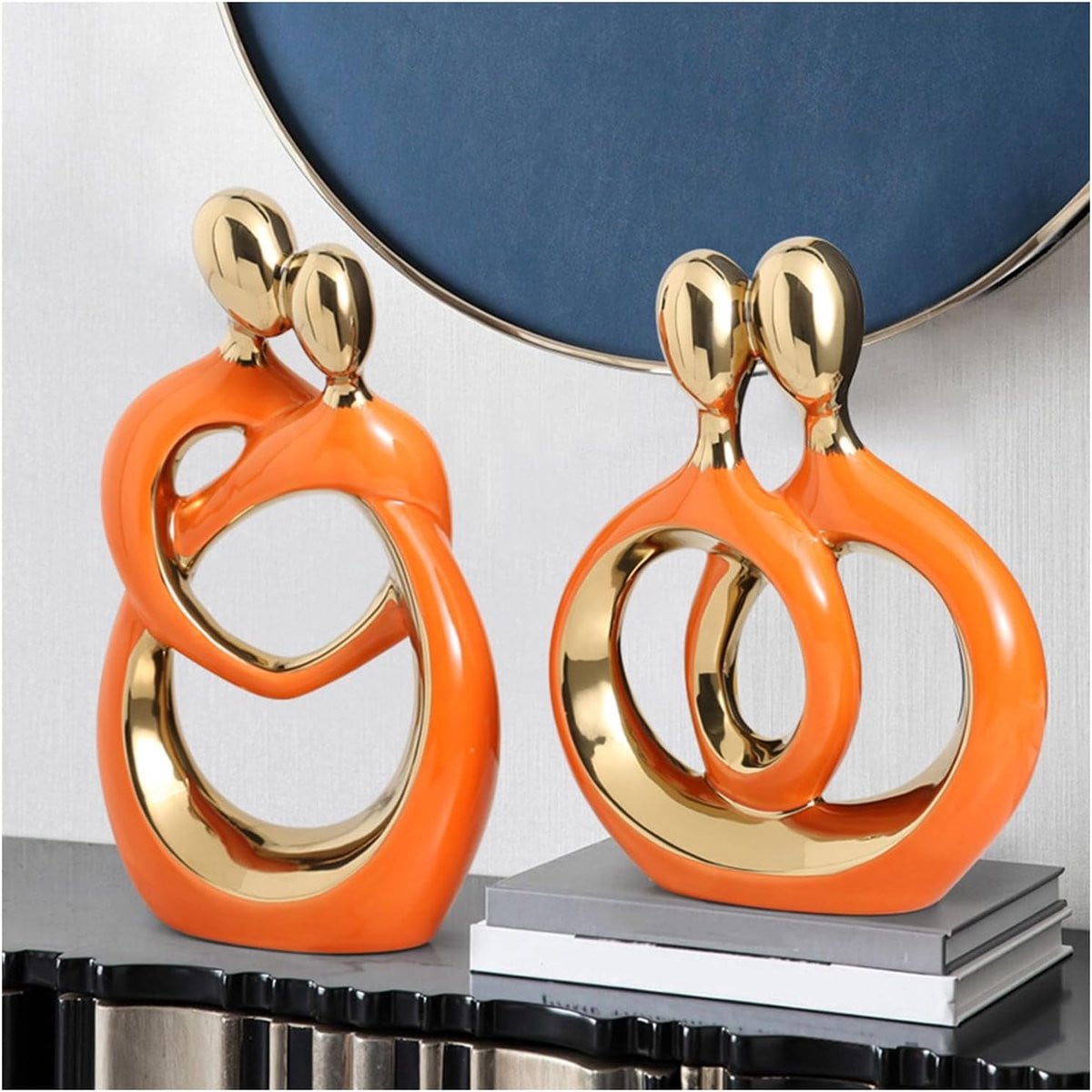 Decoratieve Beelden Set Abstracte Figuren Symbool Liefde Unity Oranje Hoogte: 27 cm