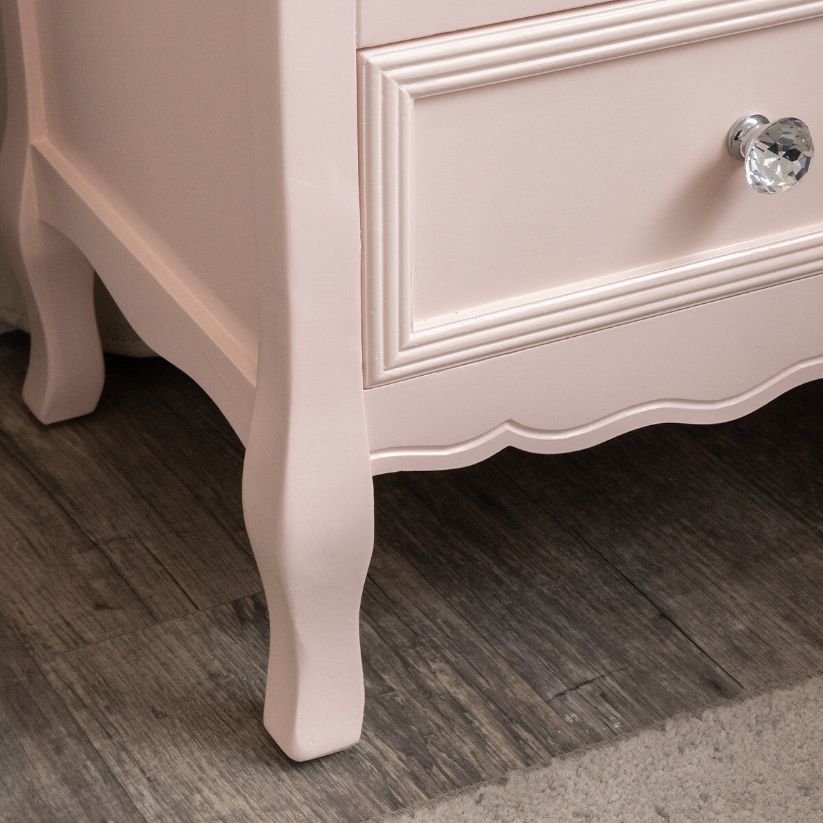 Pair of Pink 3 Drawer Bedside Tables - Sophia Pink Range Wood, Resin, Metal