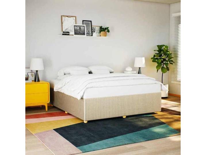 Cadre de lit double-Lit adulte contemporain-sans matelas-crème 200x200 cm tissu BDMF00160370130