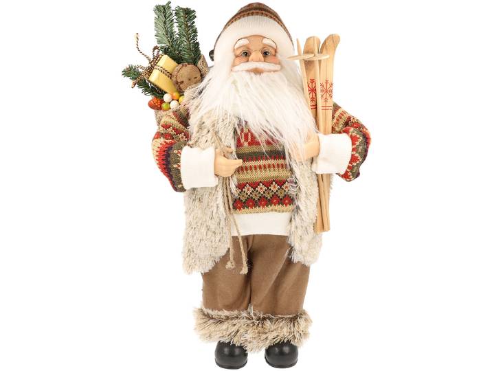 Weihnachtsmann Weihnachtsdeko , beige (creme), B:16,5cm H:45,5cm T:22,5cm, Vinyl, MYFLAIR MÖBEL & ACCESSOIRES, Dekofiguren, Weihnachtsmann, mit Skiern, Höhe ca. 45 cm