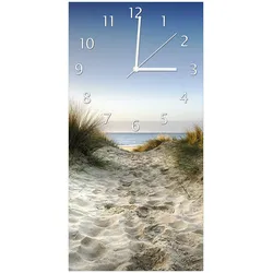 Wallario Uhr 30 x 60 cm, schwarze Zeiger Weg durch die Dünen zum Strand am Meer