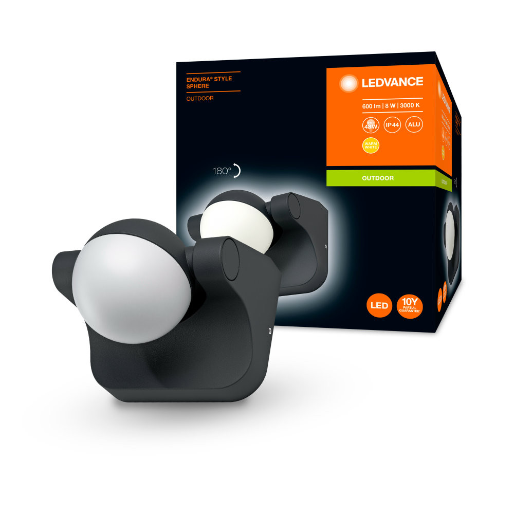 Ledvance Endura Style Sphere LED Buitenwandlamp, Grijs, Aluminium en Polycarbonaat, IP44