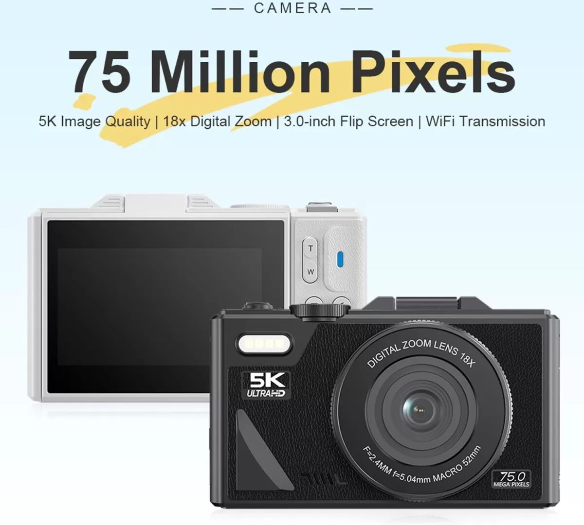 INF 75MP 5K Ultra HD Digitalkamera mit 128GB Karte, Typ-C Adapter & Kartenleser