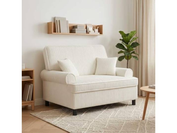 XXL Sessel mit Kissen Creme 1,5 Linien Stoff Sessel und zwei Kissen,Polyestergefüllte Kissen,Metall- und Holzwerkstoffrahmen,Pfostenbeine aus Kunststoff,Feuchtes Tuch