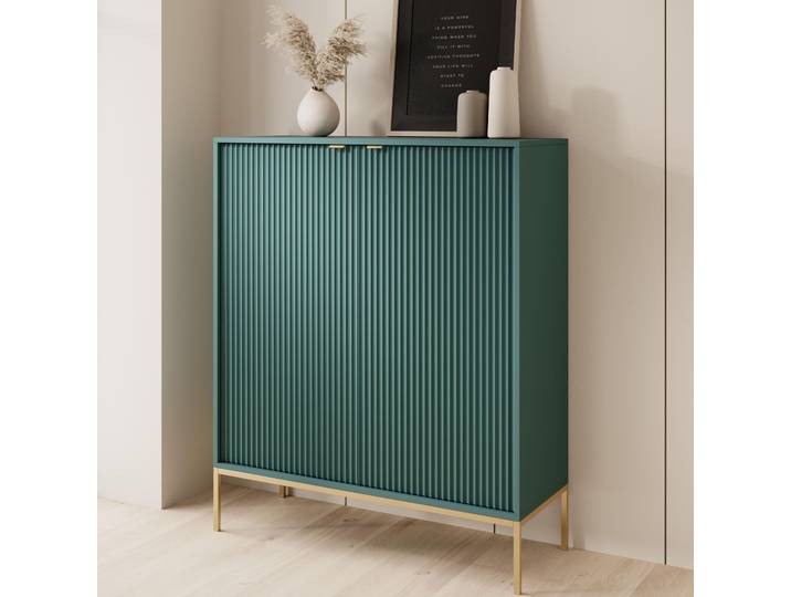 Grüne Moderne Geriffelte Hochkommode KIOTO KW2D Gold Gestell Schrank Highboard