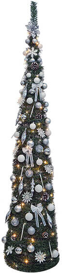 Portland Fir 7ft Pop up Christmas Tree with 80 Lights & 80 White & Silver Decorations