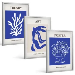 BILDER SET 3er Set - 40x60 cm Silberner Rahmen - Matisses abstrakte Plakate