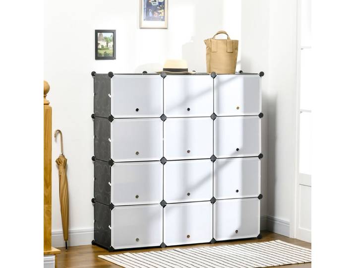 Meuble à chaussures - ZEVKOR - Modulaire 12 cubes - 12 portes - 48 paires - 125×32×125 cm