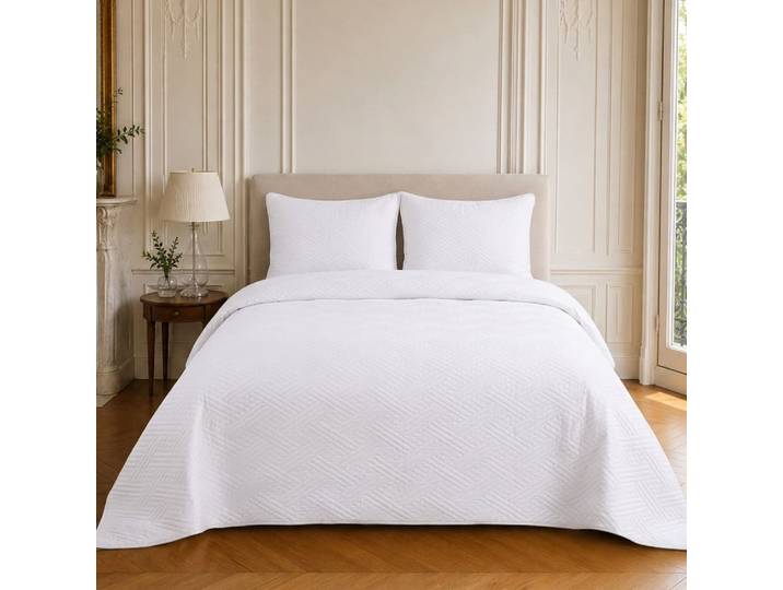 Couvre-lit matelassé en polyester bicolore blanc 240x220 cm