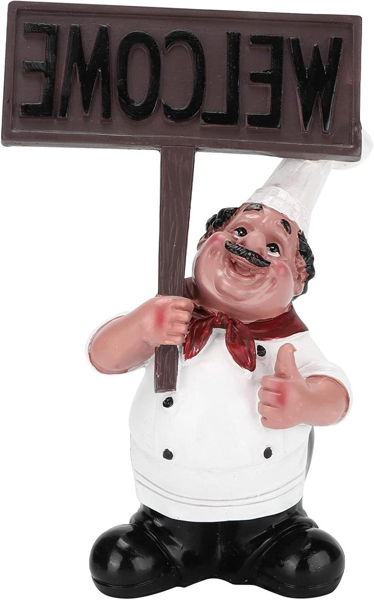 Handgemaakt Chef Beeldje Wit - Keuken Decoratie - Hoogte: 20.5 cm