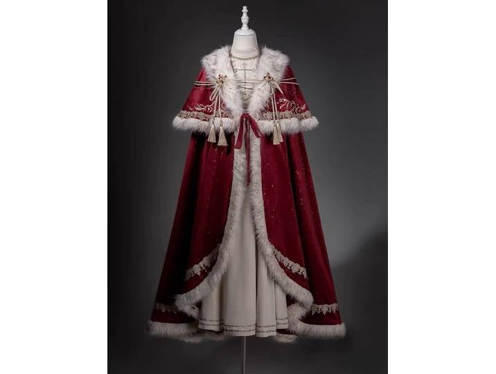 Robe Lolita en peluche originale pour noël et nouvel an, ensemble cape, Costume de Cosplay d'automne/hiver