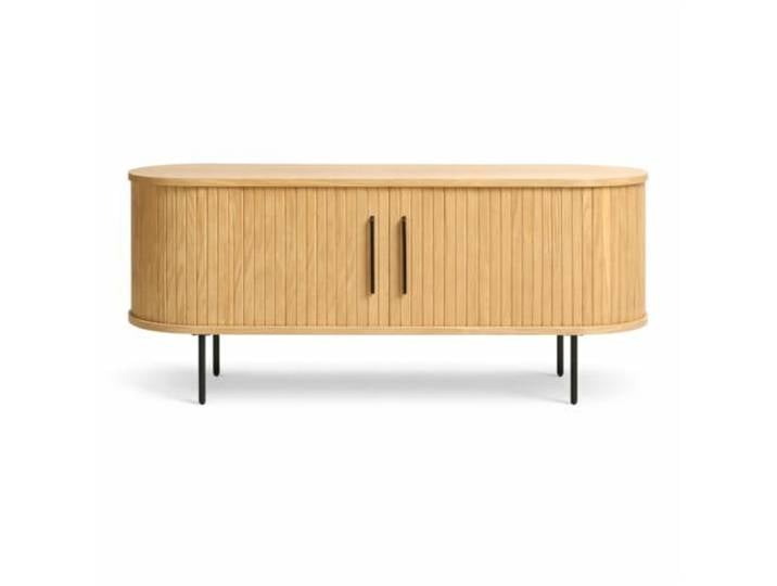 Liadomo Lowboard 120 cm, Uriel, TV-Schrank, Beige/Natur TV-Board, TV-Möbel, Kommode, Eiche Furnier, Lamellen-Optik, Stauraum, Schiebetüren, 2 Einlegeböden, hohe Metallbeine