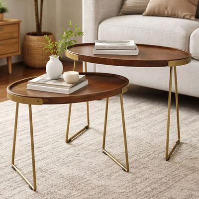 Stylecraft Home Collection-Ds Indy Nested Oval Tables Mahogany Set of Two, Set of Two, Mahogany