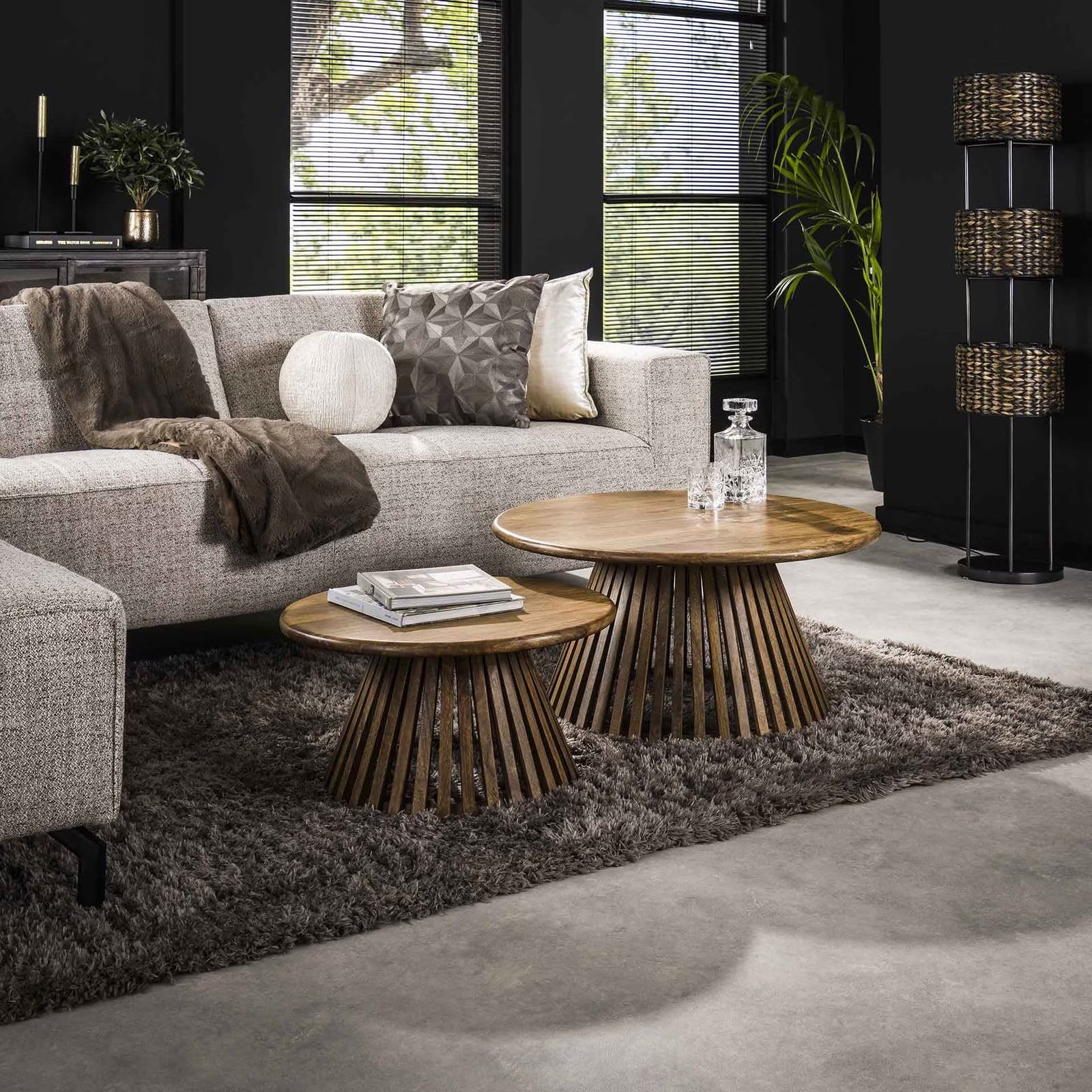 LifestyleFurn Salontafel Jean-Claude Set van 2 stuks, Mangohout, Naturel, Rond