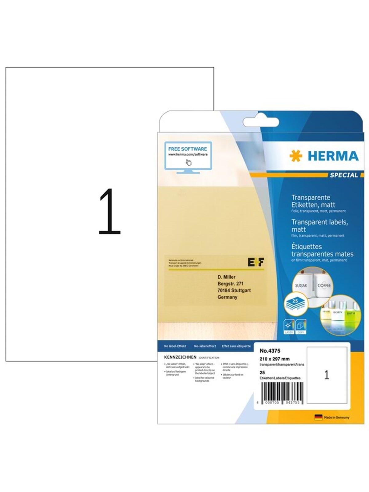 HERMA Transparente Folien-Etiketten, matt, A4, 210 x 297 mm, wetterfest, permanent haftend