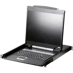 Aten CL1000N ES Single Rail 19"-LCD-Konsole, 19" 1HE, ES-Layout (PS/2-USB, VGA), KVM Switch, Schwarz