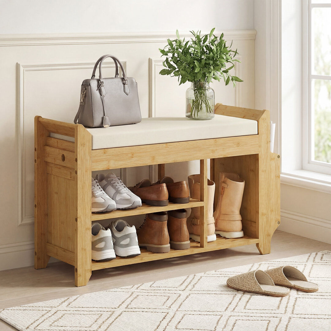 Brambly Cottage 6 Pair Shoe Storage Bench Natural Wood, Cream 6