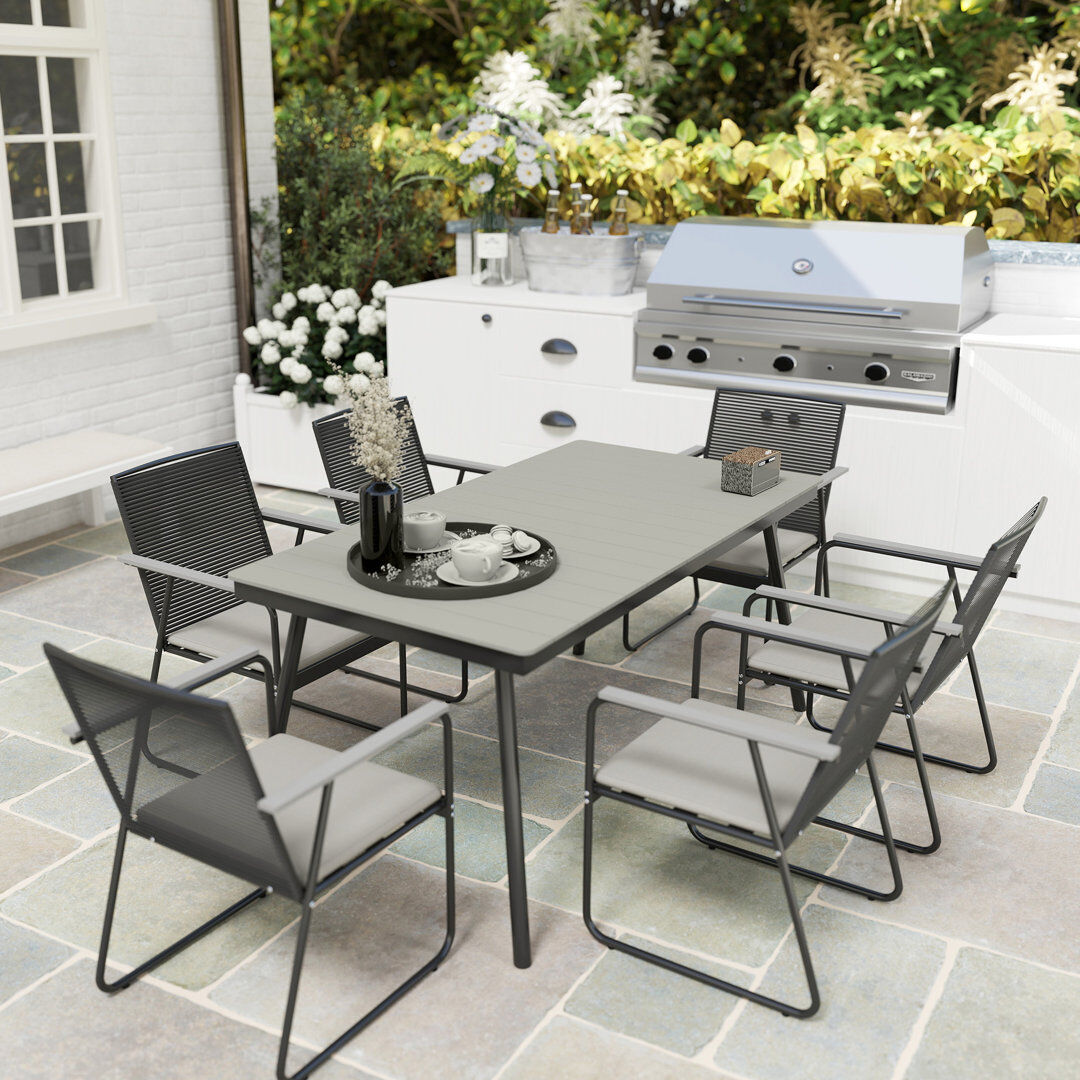 George Oliver Outsunny 6 Seater Garden Dining Set with Soft Cushions Grey 6