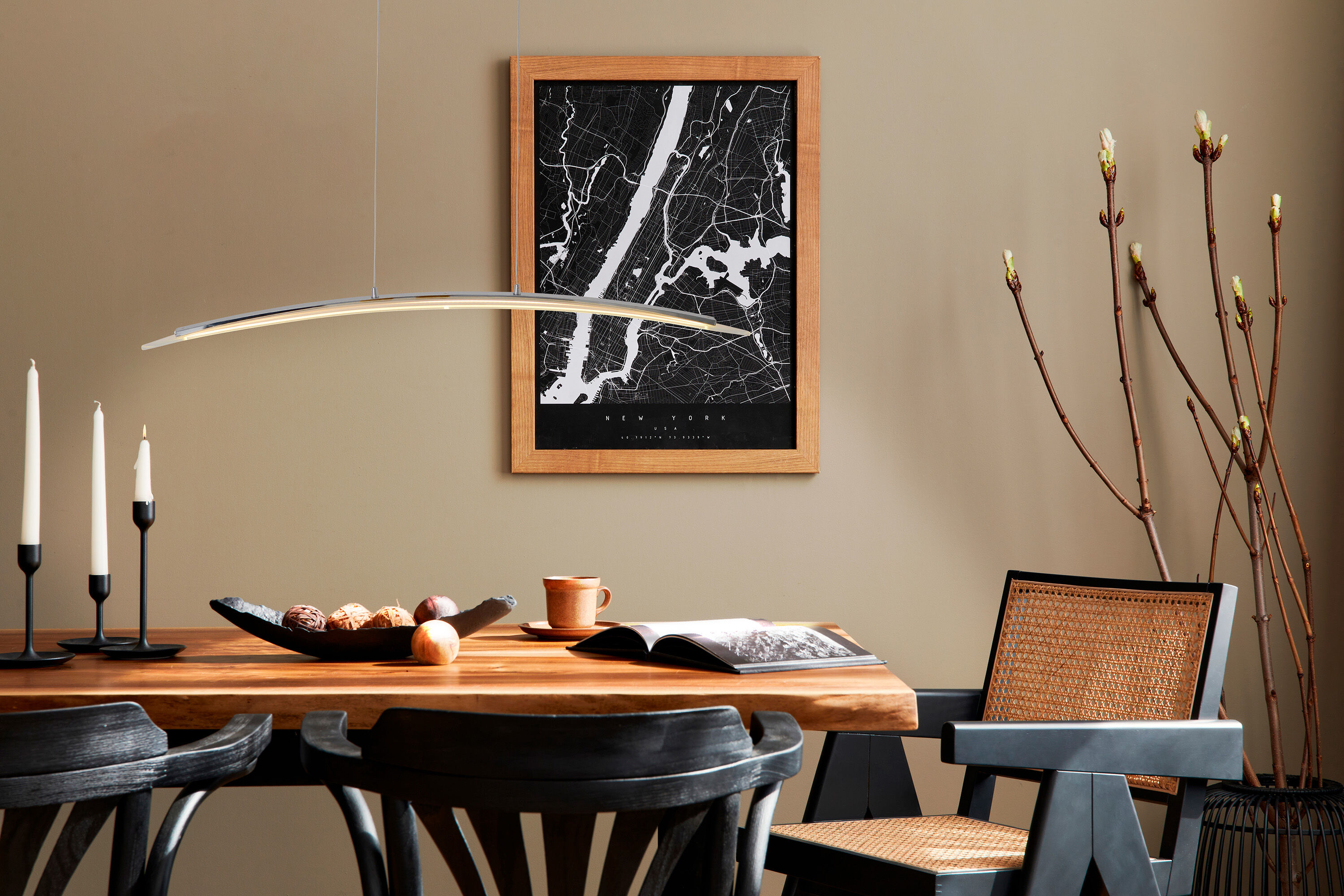 NÄVE LED Pendelleuchte "Surf", grau (chrom), 1, H: 120cm, 1 Stk., Leuchten, chromfarben, dimmbar mit Phasenan- und -abschnitt Dimmer, L: 100cm, LED Pendelleuchte