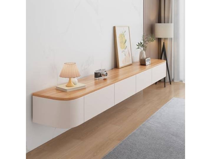 HYANXUE Lowboard hängend, Schwebender TV-Ständer, Wandmontierte TV-Regale, TV-Medienkonsole Mit Klapptüren, Schublade & LED-Beleuchtung (Holz,220CM)