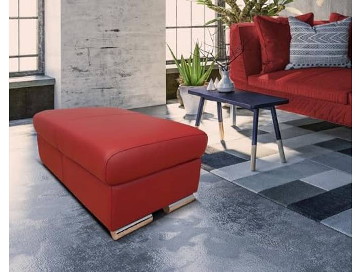 Quattro Meble Rot Echtleder Hocker aufklappbar mit Stauraum Sitzhocker Rindsleder Sitzwürfel Fußhocker Polsterhocker rotes Echt Leder Puff mit Chromfüßen (75x55 x H40 cm)