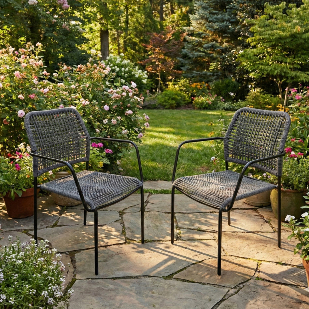 Dakota Fields Stackable Outdoor Patio Dining Armchair Grey 81cm H X 56cm W X 62cm D