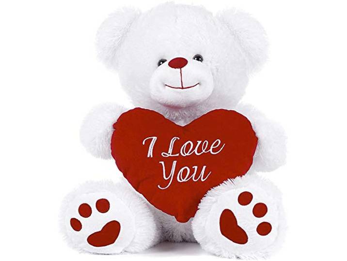 Paws Witte teddybeer met rood hart met I Love You erop geschreven (wit, 26,7 cm)