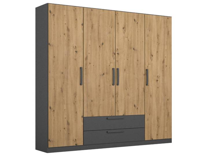 Rauch Möbel Drehtürenschrank, Grau, Eiche Artisan, 3 Fächer, 2 Schublade(n) Schubladen, 181x197x54 cm, Blauer Engel, RAL Testat, Goldenes M, Made in Germany, in verschiedenen Größen erhältlich, Schlafzimmer, Kleiderschränke, Drehtürenschränke