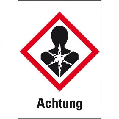 König Werbeanlagen Dreifke® Aufkleber I Gefahrensymbol Gesundheitsgefahr GHS 08, Achtung, Folie, 74x105mm, GHS-Verordnung