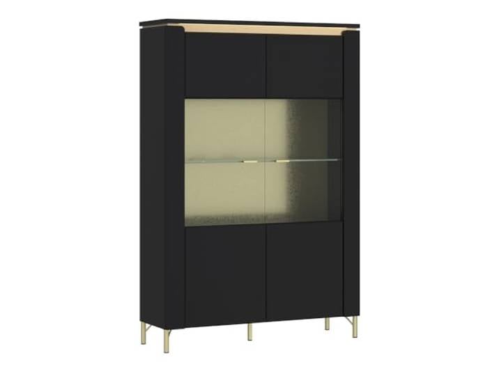 Lomadox Vitrinenschrank in schwarz matt mit goldfarbenen Akzenten