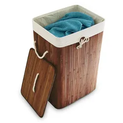 Relaxdays Wäschekorb Bambus eckig Braun,Creme