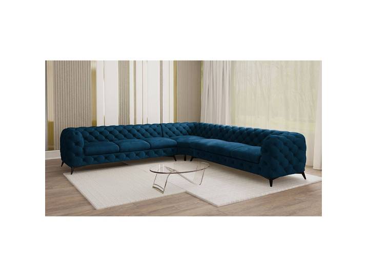 Ecksofa Typ B Blau Samt Ravi 323 x 323cm Gleichschenklig Glamour
